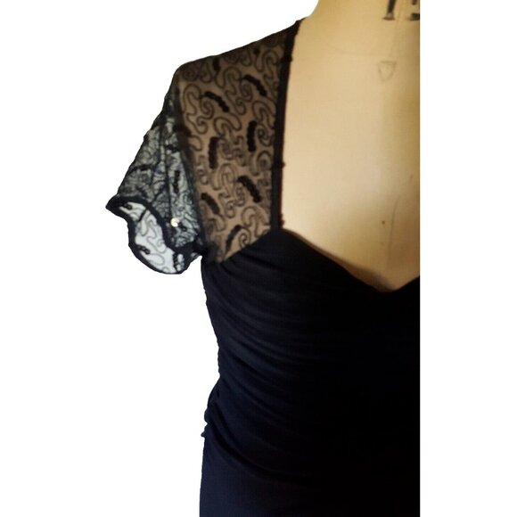 Joseph Ribkoff formal maxi gown cocktail dress, rouched, lace fitted, black M - Picture 6 of 12